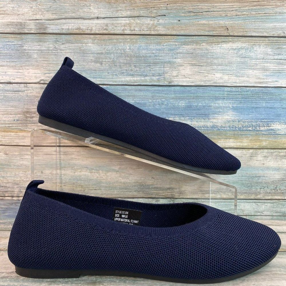 C&C California Ballet Flats Shoes Size 10M Blue Fly Knit Slip On Round Toe
